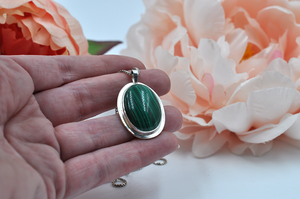 Oval Malachite and Sterling Silver Necklace