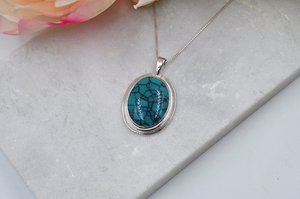 Sterling Silver Oval Hubei Turquoise Necklace