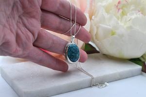 Sterling Silver Oval Hubei Turquoise Necklace