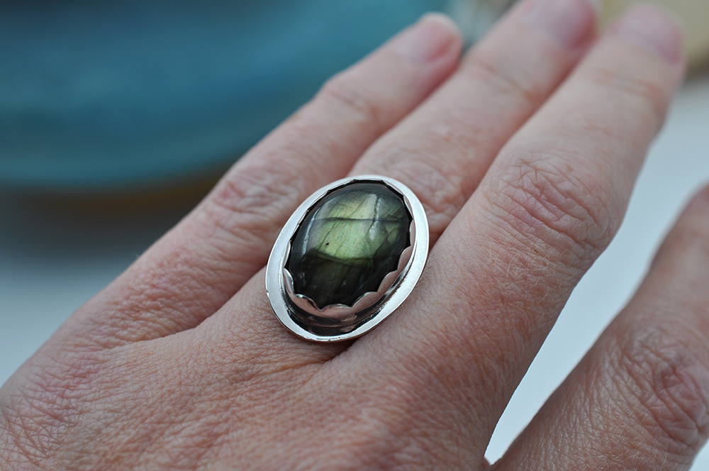 Flashy Green Labradorite Angeline Ring in Sterling Silver
