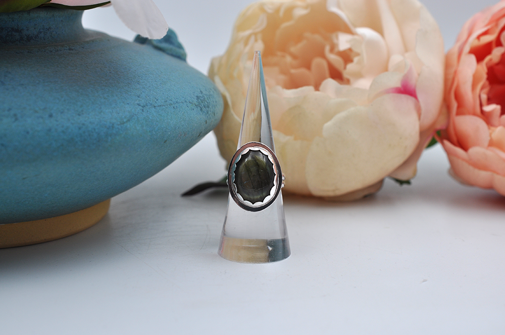 Flashy Green Labradorite Angeline Ring in Sterling Silver