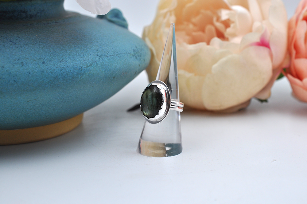 Flashy Green Labradorite Angeline Ring in Sterling Silver