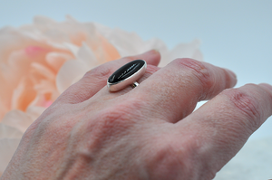 Oblong Black Onyx Sterling Silver Claira Ring • US Size 6, US Size 7.5, US Size 8