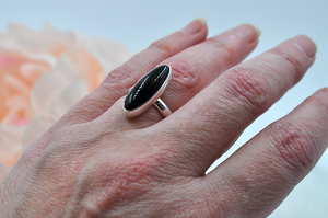 Oblong Black Onyx Sterling Silver Claira Ring • US Size 6, US Size 7.5, US Size 8