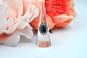 Oval Snowflake Obsidian and Silver Ring • US Size 6.5