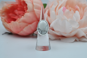 Large White and Gray Howlite Statement Ring in Sterling Silver with Decorative Band • US Size 6