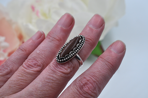 Antiqued Oblong Mahogany Obsidian Sterling Silver Ring • US Size 5.5