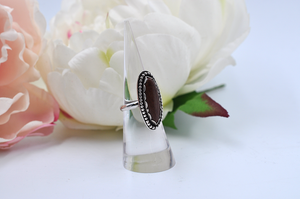 Antiqued Oblong Mahogany Obsidian Sterling Silver Ring • US Size 5.5