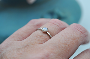 Rainbow Moonstone Mix & Match Hammered Sterling Silver Stacking Ring • US Size 6-10