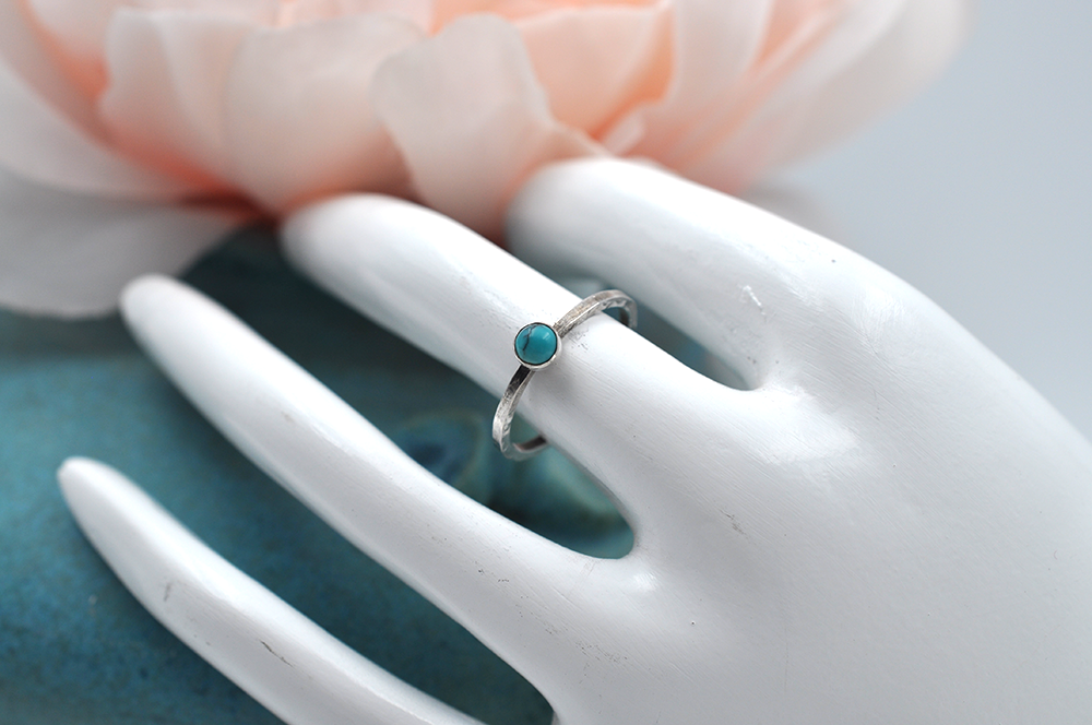 Turquoise Mix & Match Sterling Silver Hammered Stacking Ring