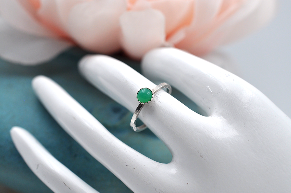 Chrysoprase Mix & Match Sterling Silver Hammered Stacking Ring