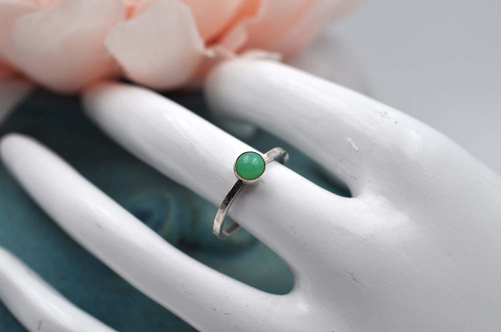 Chrysoprase Mix & Match Sterling Silver Hammered Stacking Ring