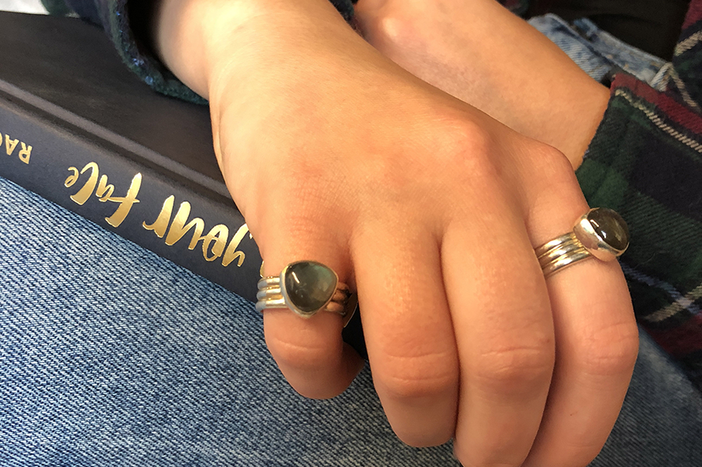 Triangle Labradorite Triple Band Sterling Silver Joia Ring