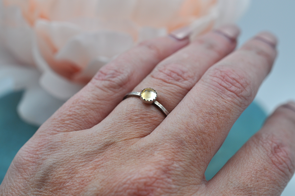 Citrine Mix & Match Sterling Silver Hammered Stacking Ring