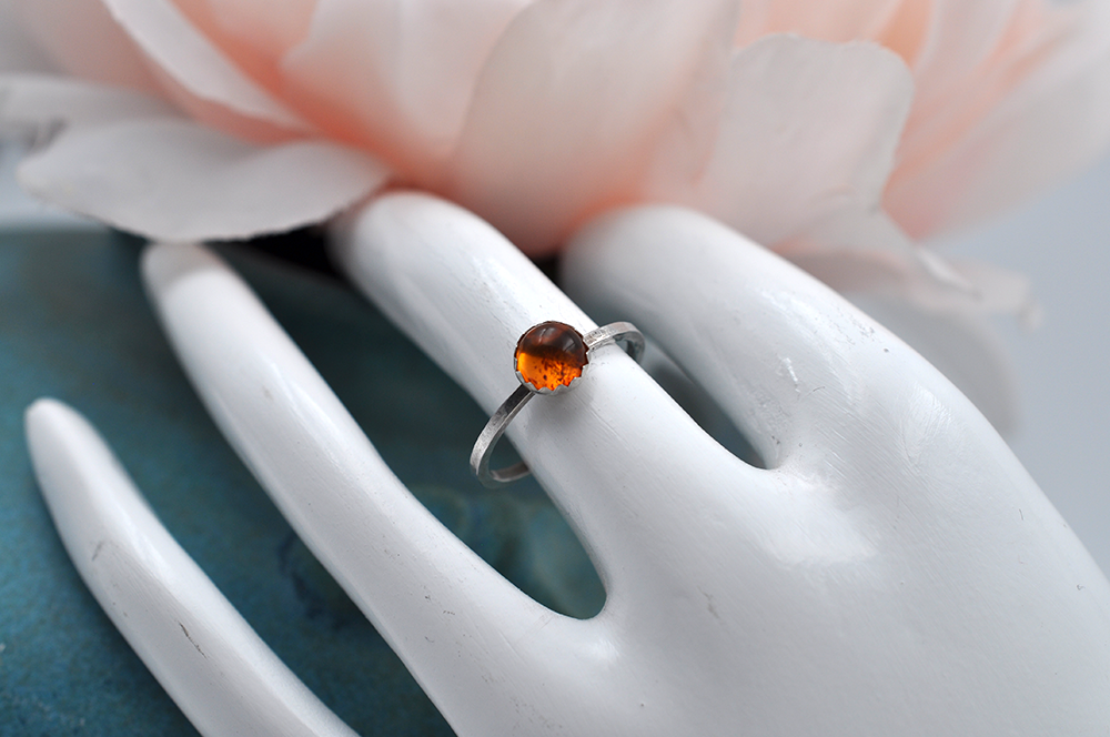 Amber Mix & Match Sterling Silver Hammered  Stacking Ring