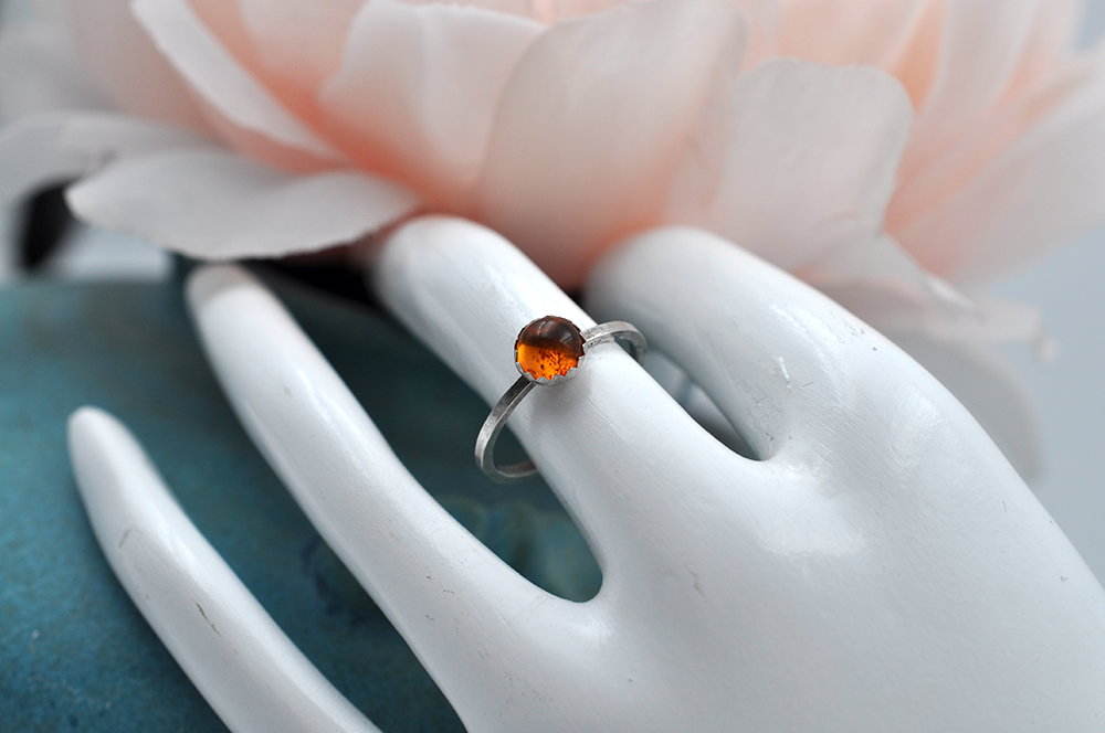 Amber Mix & Match Sterling Silver Hammered  Stacking Ring