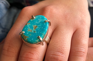 Bold Blue Tonopah Turquoise and Sterling Silver Ring • US Size 8