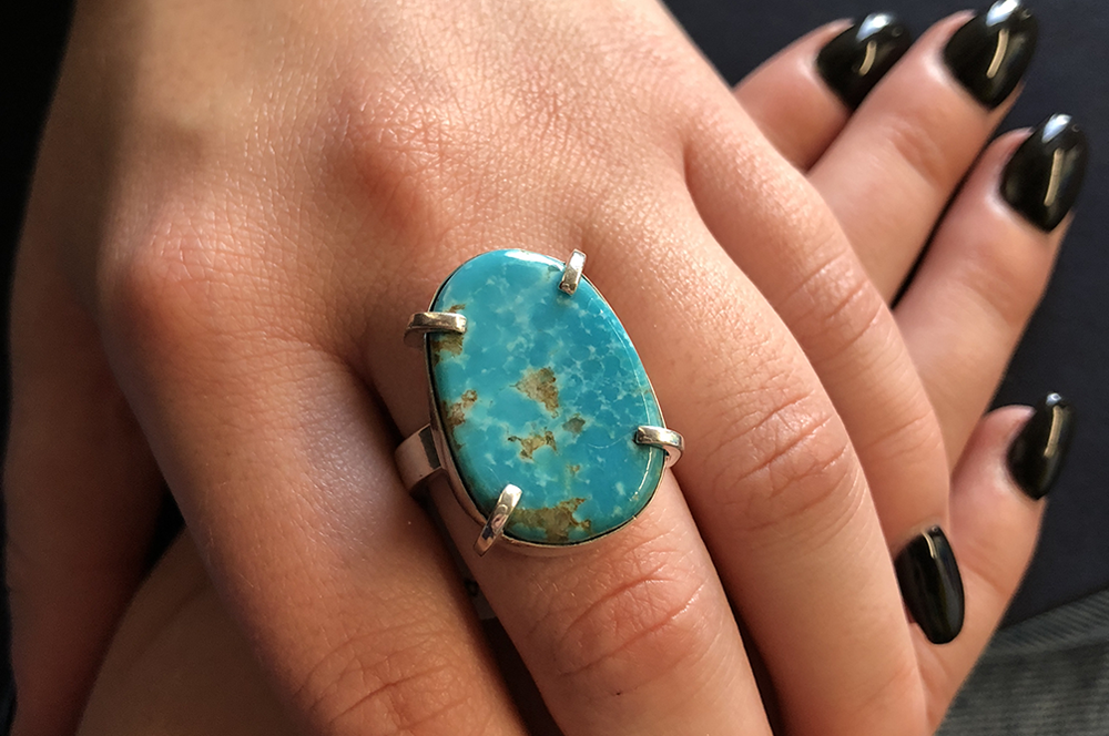 Bold Blue Tonopah Turquoise and Sterling Silver Ring • US Size 8