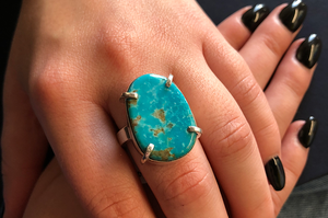 Bold Blue Tonopah Turquoise and Sterling Silver Ring • US Size 8