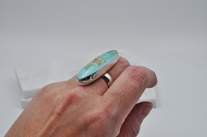 Long Oval Royston Turquoise Statement Ring • US Size 9.5