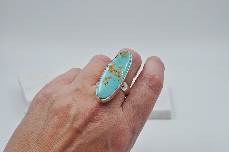 Long Oval Royston Turquoise Statement Ring • US Size 9.5