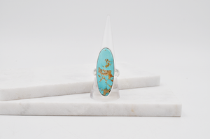 Long Oval Royston Turquoise Statement Ring • US Size 9.5