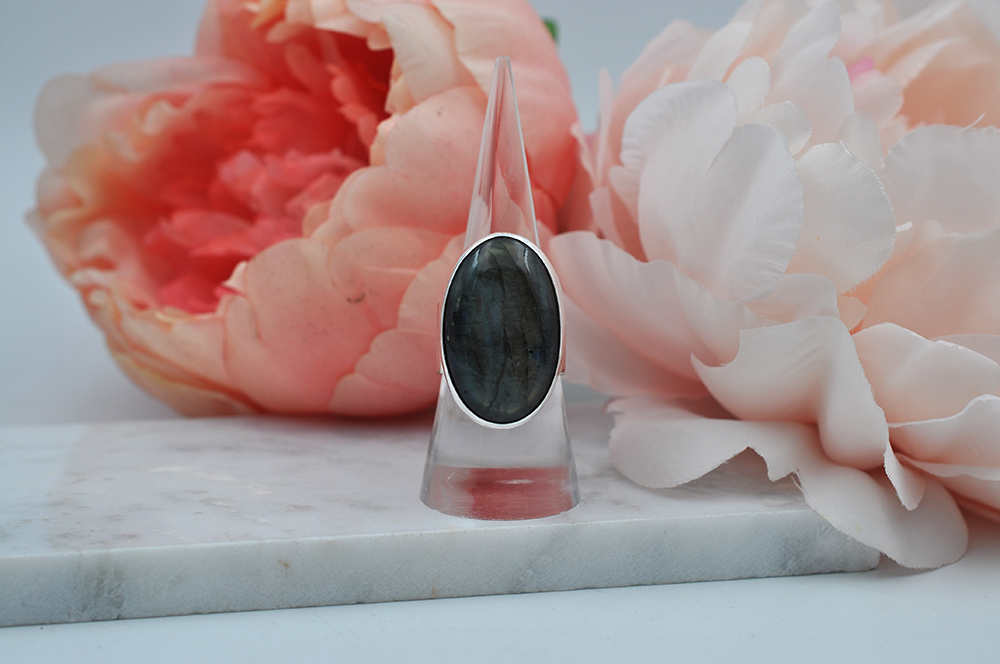 Large Oval Labradorite Statement Ring in Sterling Silver