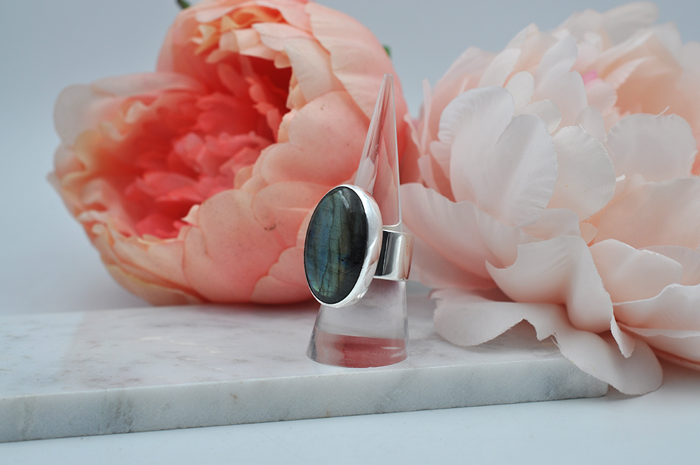 Large Oval Labradorite Statement Ring in Sterling Silver