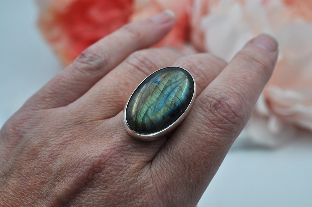 Large Oval Labradorite Statement Ring in Sterling Silver