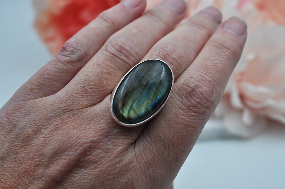 Large Oval Labradorite Statement Ring in Sterling Silver