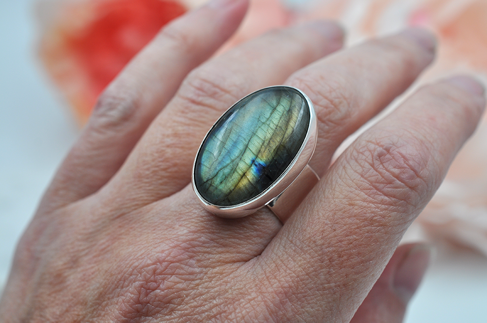Large Oval Labradorite Statement Ring in Sterling Silver