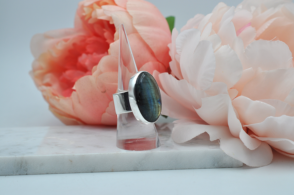 Large Oval Labradorite Statement Ring in Sterling Silver