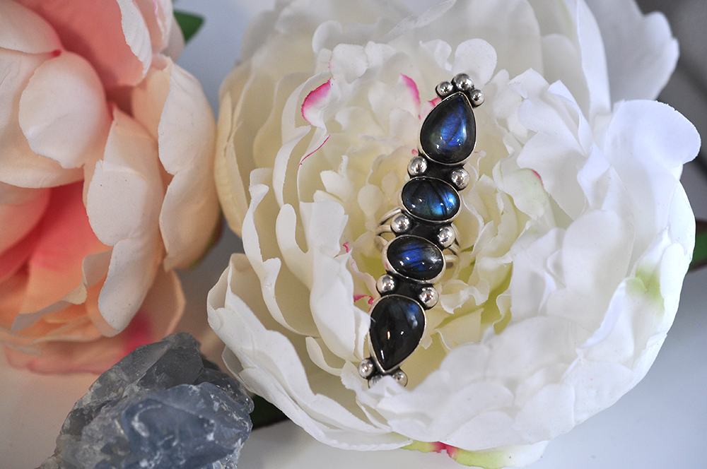 Four Stone Labradorite Statement Ring in Sterling Silver • US Size 7.25