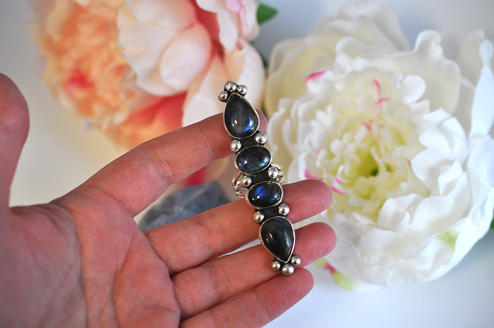 Four Stone Labradorite Statement Ring in Sterling Silver • US Size 7.25