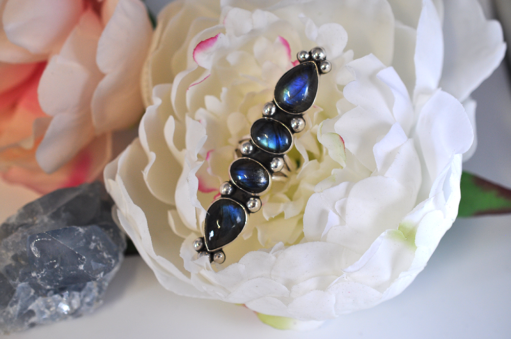 Four Stone Labradorite Statement Ring in Sterling Silver • US Size 7.25