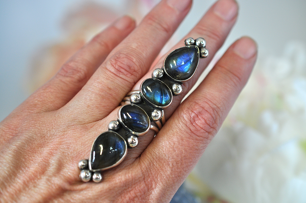Four Stone Labradorite Statement Ring in Sterling Silver • US Size 7.25