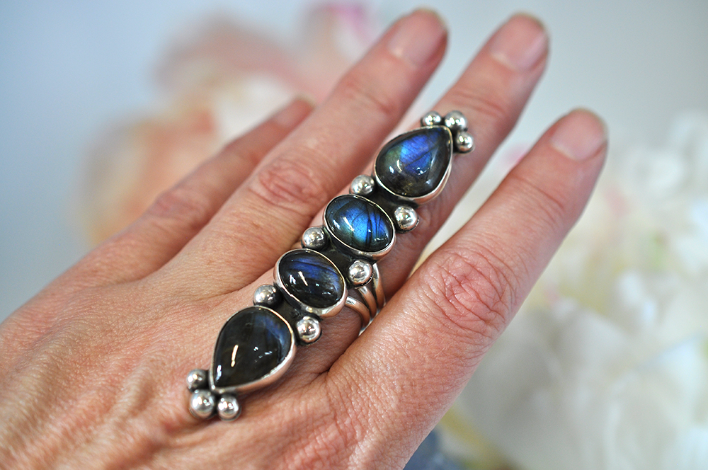 Four Stone Labradorite Statement Ring in Sterling Silver • US Size 7.25