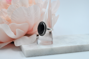 Black Onyx and Sterling Silver Ring • US Size 8.5