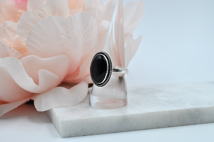 Black Onyx and Sterling Silver Ring • US Size 8.5