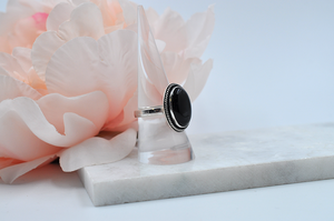 Black Onyx and Sterling Silver Ring • US Size 8.5