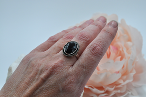 Snowflake Obsidian and Sterling Silver Ring • US Size 7.5