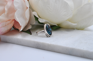Oblong Chinese Turquoise and Sterling Silver Ring • US Size 8