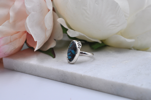 Oblong Chinese Turquoise and Sterling Silver Ring • US Size 8