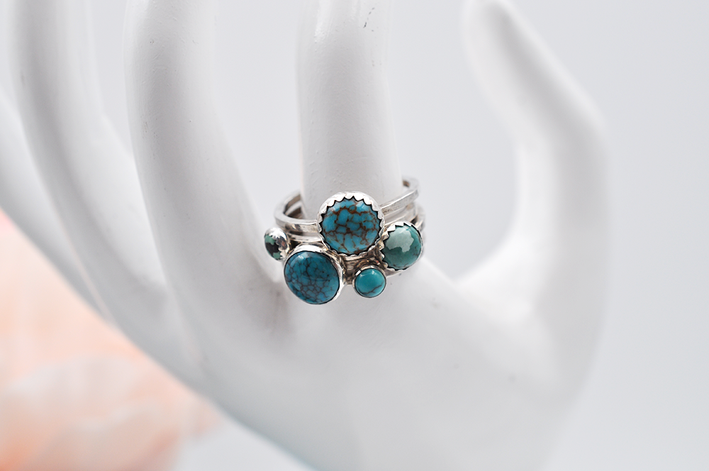 Turquoise Mix Match Sterling Silver Hammered Stacking Ring